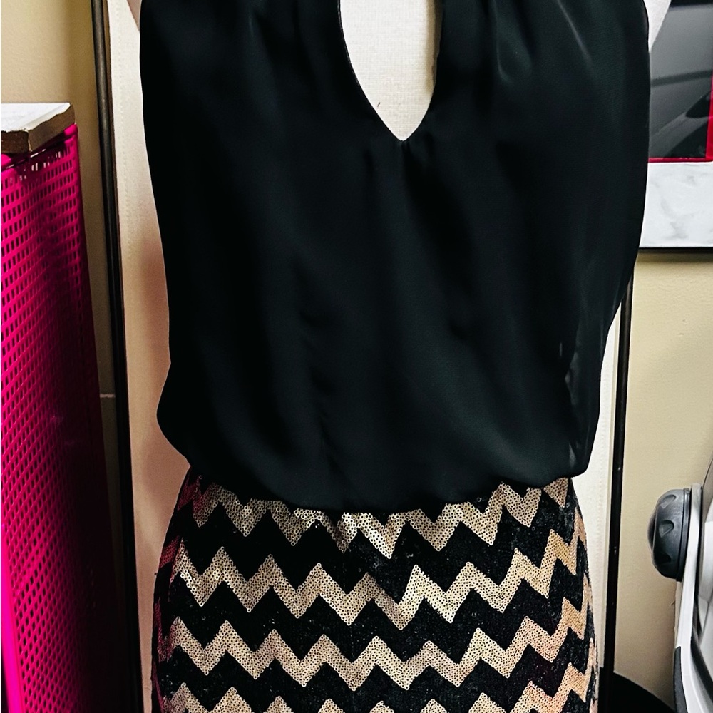 B Darlin Black and Gold Chevron Dress